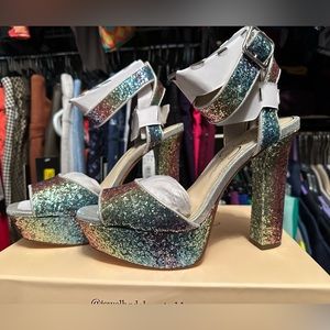 Jessica Simpson Maicie 2 Chunky Glitter Rainbow 🌈 Platform Sandals NIB